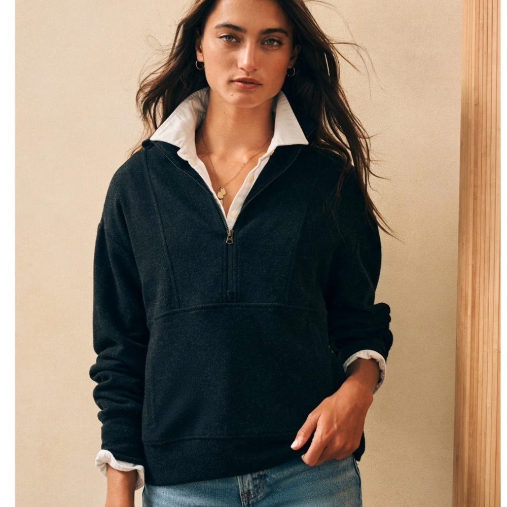 FAHERTY Legend Lounge Half Zip Sweatshirt Heathered Black Twill Size XS